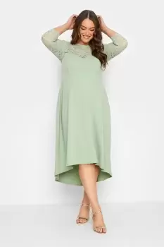 Image of YOURS LONDON Curve Sage Green Lace Sweetheart Midi Dress