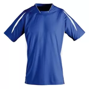 Image of SOLS Childrens/Kids Maracana 2 Short Sleeve Football T-Shirt (12 Years) (Royal Blue/White)