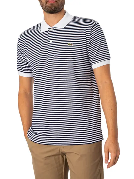 Image of Lacoste L.12.12 Striped Cotton Polo Shirt Black/White L