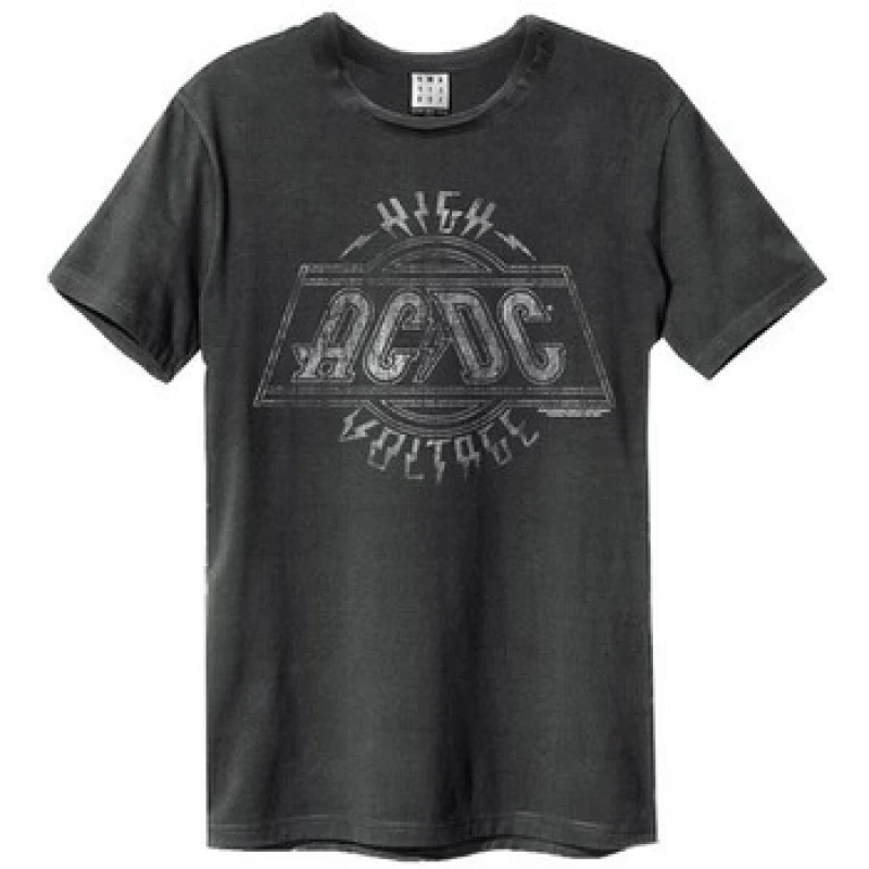 Image of Amplified Amplified Men High Voltage Tour AC DC T-Shirt in Charcoal Size: X-Small Charcoal XS Male 5063238193550