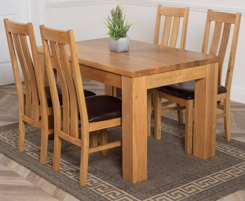 Image of Thats Furniture Dakot 127 x 82cm Oak Small Dining Table & 4 Princeton Chairs in Brown Size: 127 x 82cm Brown Unisex 127 x 82 cm