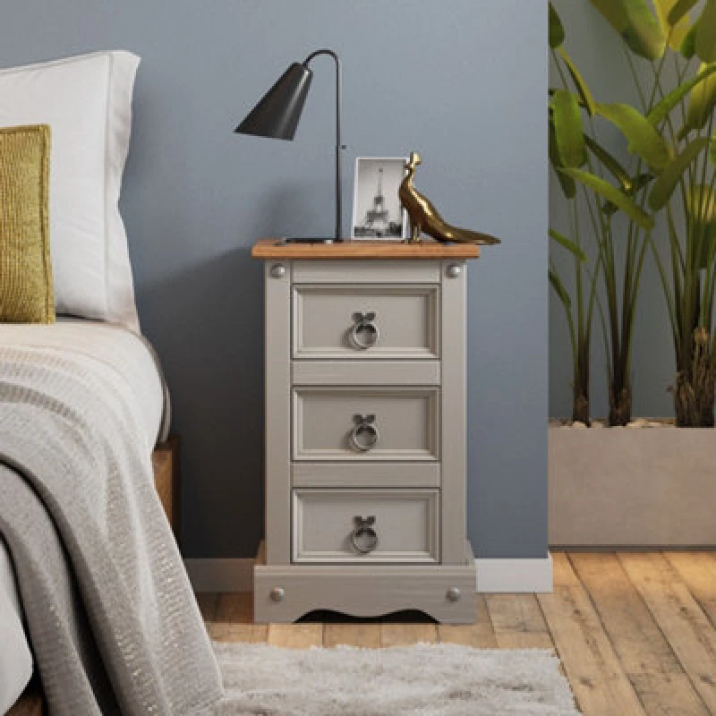 Image of MERCERS FURNITURE Corona Grey Wax Narrow Bedside 5060335867933
