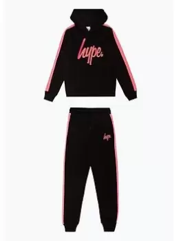 Image of Hype Girls Black Pink Panel Script Tracksuit, Black, Size Age: 3-4 Years, Women