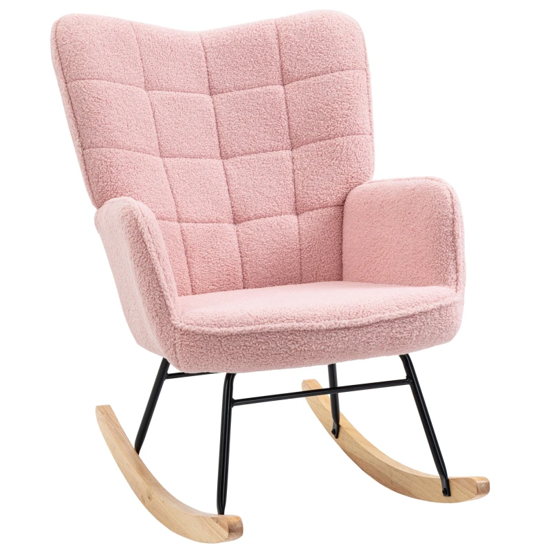 Image of HOMCOM Wingback Rocking Chair for Nursing w/ Steel Frame - Pink TJ Hughes 5061025097173