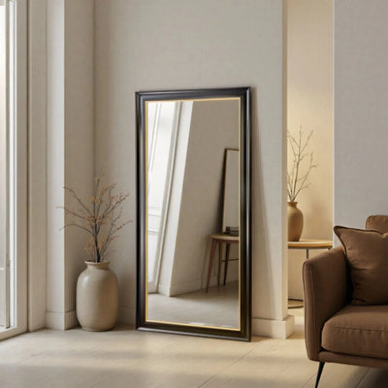 Image of Yearn Georgian Full Length Black Gold Bevelled Mirror