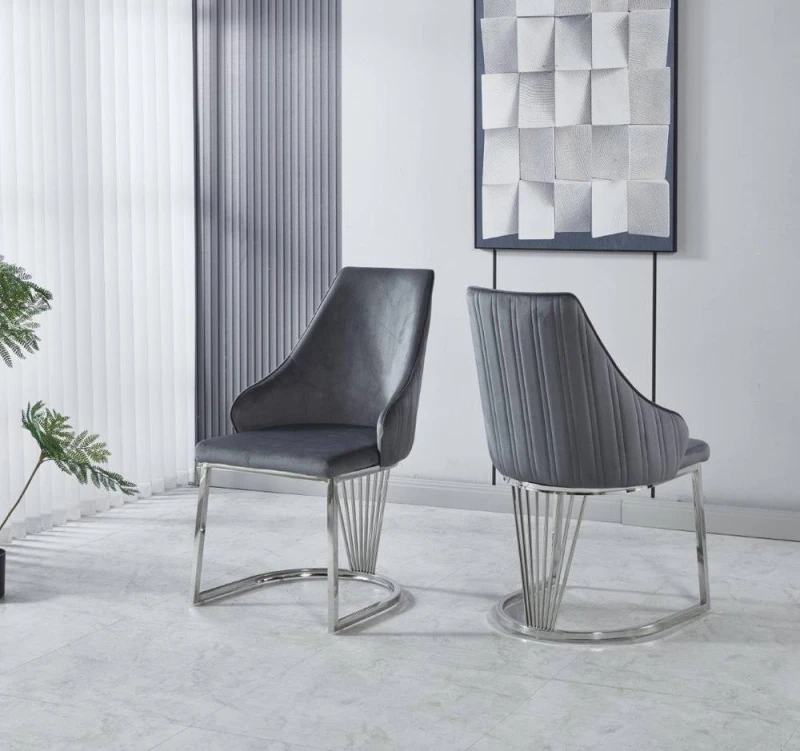 Image of Modernique Modernique Set of 2 Velvet Upholstered Dining Chairs with Chrome Metal Legs in Grey Grey One Size Unisex 5061017321811