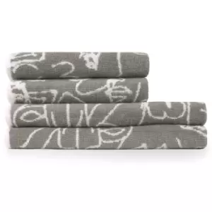 Image of Everybody Abstract Jacquard 4 Piece Hand/Bath Towel Set Grey