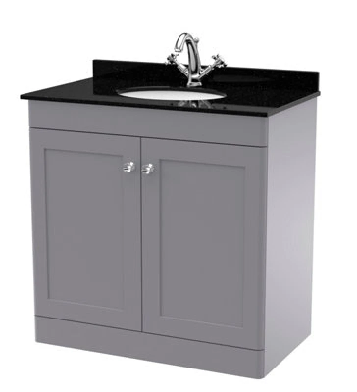 Image of nuie 800mm Floor Standing 2 Door Vanity & Marble Top 1TH - Satin Grey CLC226BR1