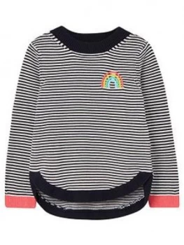 Image of Joules Girls Isabella Rainbow Stripe Knitted Jumper - Navy, Size Age: 4 Years, Women