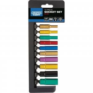 Image of Draper 10 Piece 1/4" Drive Coloured Deep Hex Socket Set Metric 1/4"