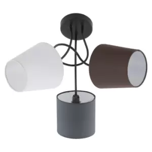 Image of Flush Ceiling Light Black Shade Anthracite White Brown Fabric Bulb E14 3x40W