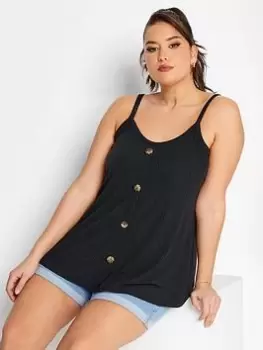 Image of Yours Rib Button Cami Black, Size 26-28, Women
