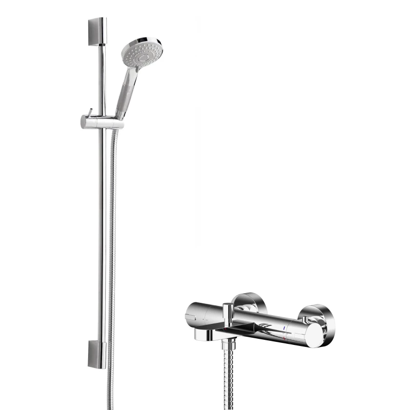 Image of Balterley Wall Mount Thermostatic Bath Shower Mixer Tap Slide Rail Kit Chrome Silver