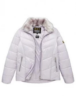 Image of Barbour International Girls Nurburg Quilted Faux Fur Collar Jacket - Haze