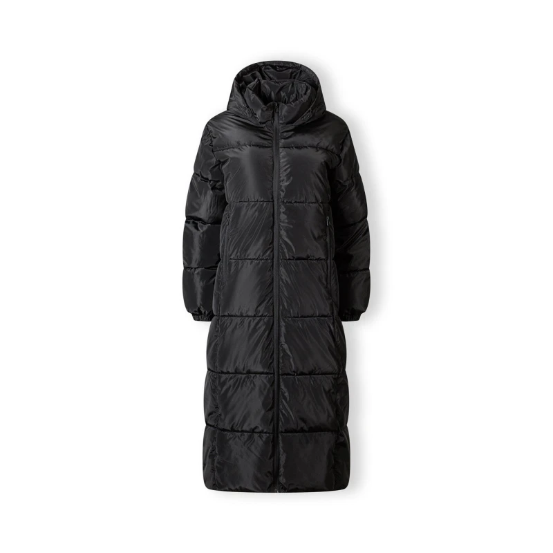 Image of Minoti Women long quilted winter jacket with drawstring hood Black female 8 (XS)