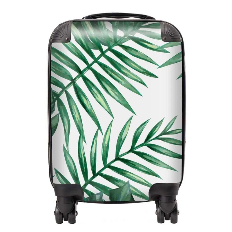Image of Warren Reed - Designer Watercolour Tropical Leaves Suitcase in Green Size: Medium Green Unisex Medium