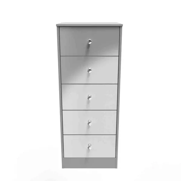 Image of Welcome Furniture Ready Assembled Padstow 5 Drawer Tallboy In Uniform Grey Gloss & Dusk Grey PAD003UGDG