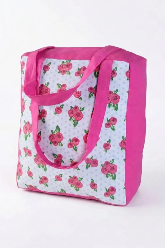 Image of Homescapes Cotton Pink Roses Dots Design Shopping Bag, 36 x 43 x 11cm Pink unisex