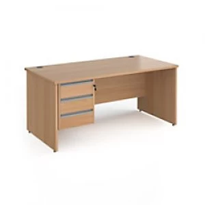 Image of Dams International Straight Desk with Beech Coloured MFC Top and Silver Frame Panel Legs and 3 Lockable Drawer Pedestal Contract 25 1600 x 800 x 725mm