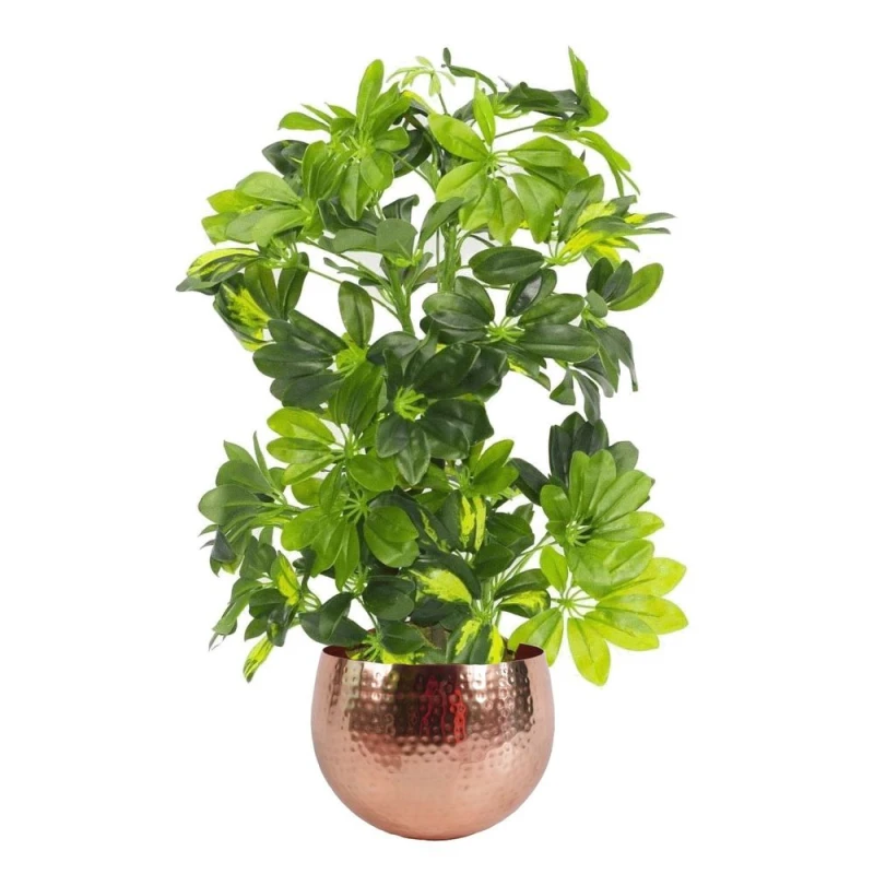 Image of Leaf Design 75cm Artificial Arboricola Gold Capella Plant with Copper Metal Planter