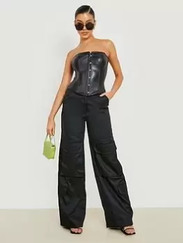 Image of Boohoo Wide Leg Cargo Trouser - Black, Size 16, Women