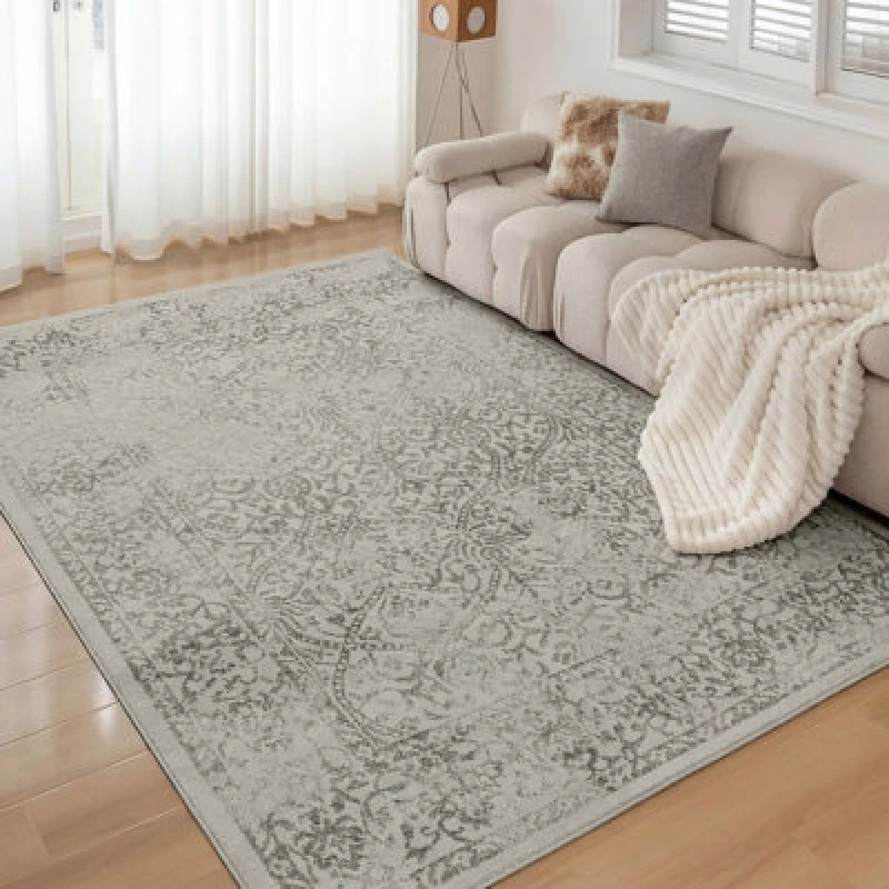 Image of Livabliss Vintage Oriental Boho Grey/ivory Hazel Area Rug 200 X 275cm - Easy Care, Non Shedding, Ideal For Living Room & Bedroom