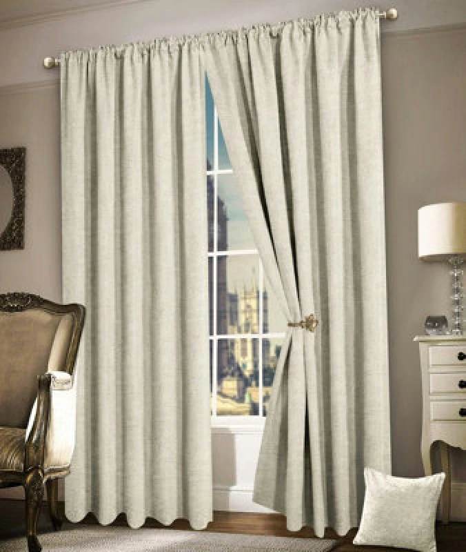 Image of Intimates Luxury Plain Chenille Eyelet Curtains - Cream