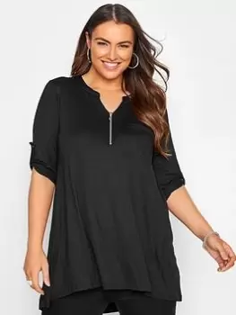 Image of Yours Jersey Shirt Roll Sleeve Black, Size 34-36, Women