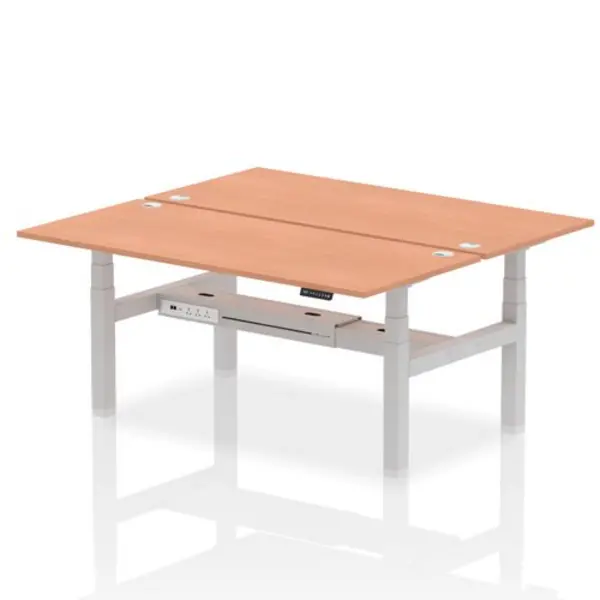 Image of Air Air Back-to-Back 1800 x 800mm Height Adjustable 2 Person Bench Desk Beech Top with Cable Ports Silver Frame HASCP2P18800BCHS