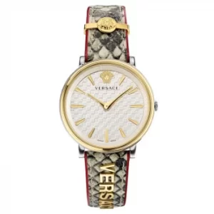 Image of Versace V-Circle Ladies Patterned Leather Strap Watch
