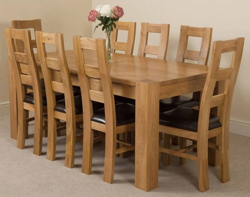 Image of Thats Furniture Kuba 180 x 90cm Chunky Oak Dining Table & 8 Yale Chairs in Brown Brown Unisex 180 x 90 cm