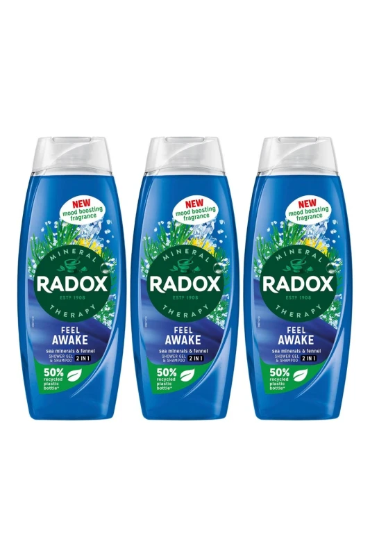 Image of Radox 'Body Wash+Shampoo' 2in1 for Men with Fennel & Sea Minerals, 3x 450ml Blue male