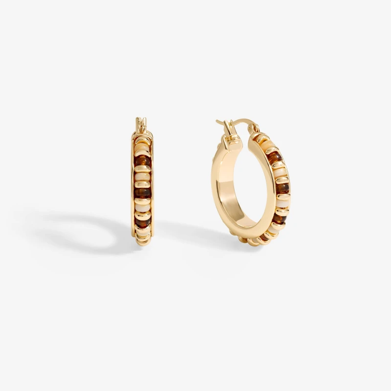 Image of Mood Gold Neutral Bead Hoop Earrings Gold