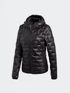 Image of adidas Light Down Hooded Jacket, Black, Size 8, Women