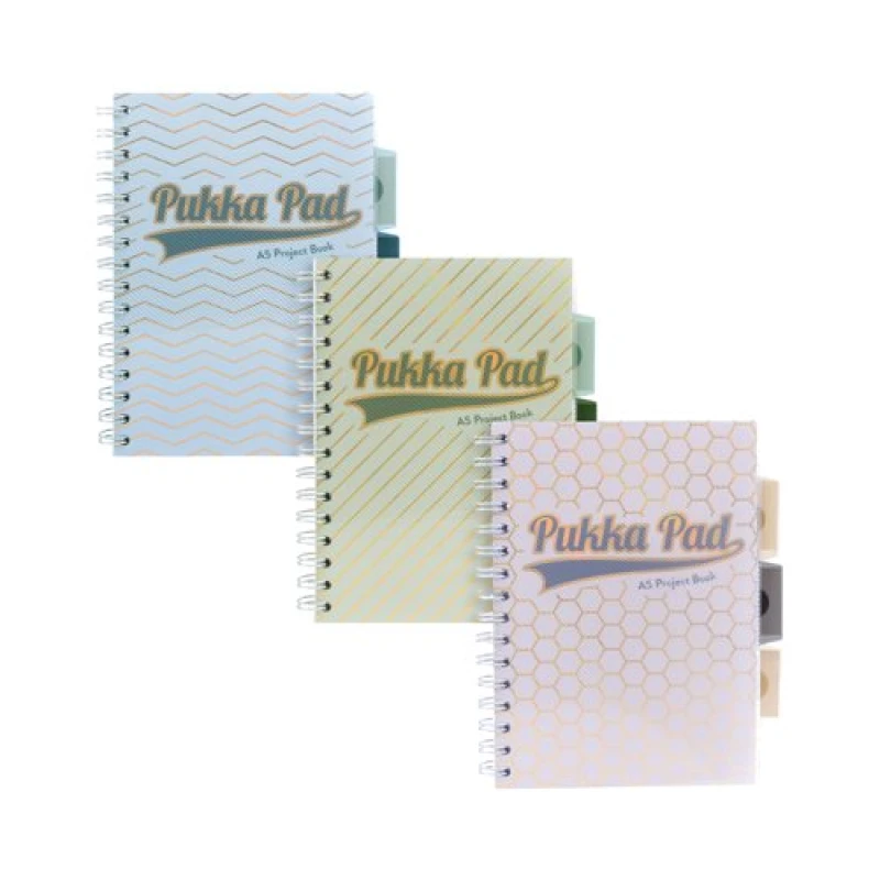 Image of ValueX Pukka Haze Project Book A5 Wirebound 200 Ruled Pages 80gsm Paper With 5 Repositional Dividers Assorted Colours (Pack 3) - 9874(AST)-HZE 9874(AS
