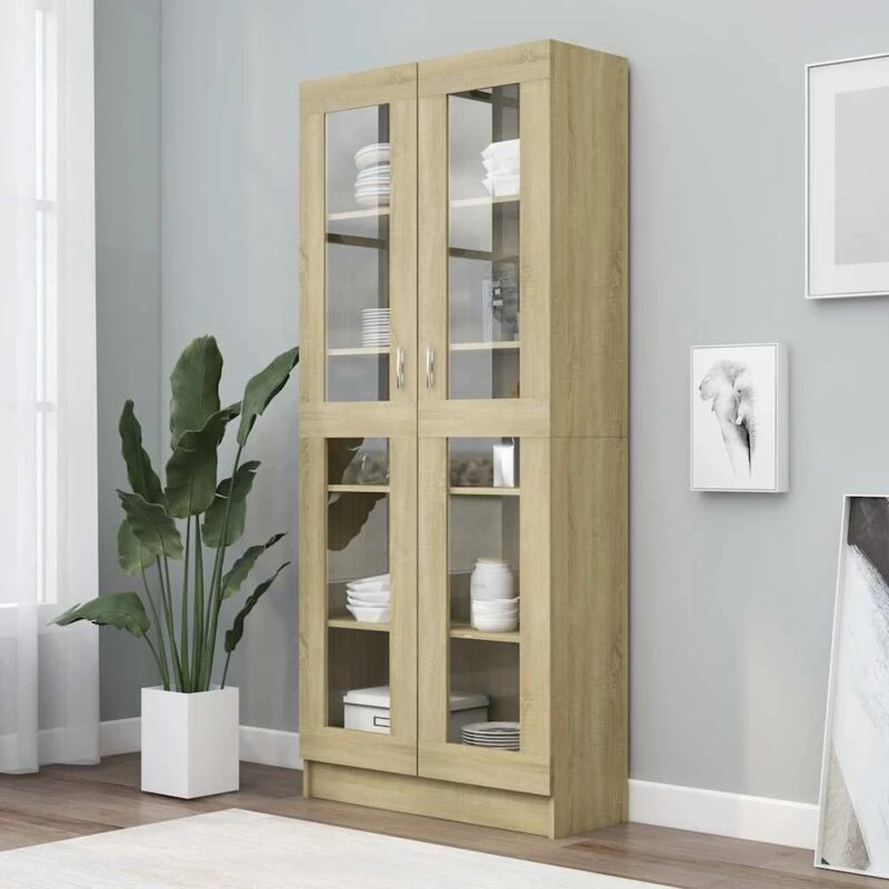 Image of VIDAXL Vitrine Cabinet Sonoma Oak 82.5x30.5x185.5cm Engineered Wood Vidaxl 8720286134535