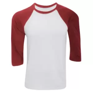 Image of Canvas Mens 3/4 Sleeve Baseball T-Shirt (S) (White/Red)