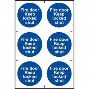 Image of Scan Fire Door Keep Locked Shut Sign Pack of 6 100mm 100mm Standard