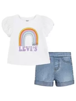 Image of Levis Baby Girl Rainbow Top And Short Set - White, Size 6 Months
