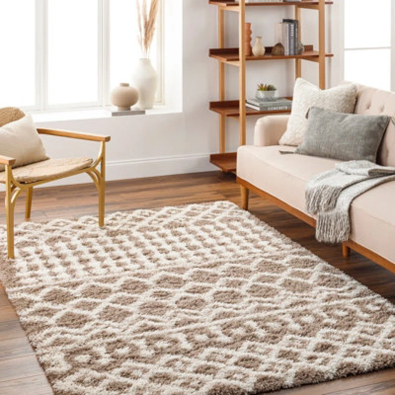 Image of Livabliss Shaggy Geometric Plush Pile Taupe Nour Area Rug 130 X 170 Cm - Easy Care, Non Shedding, Ideal For Living Room & Bedroom