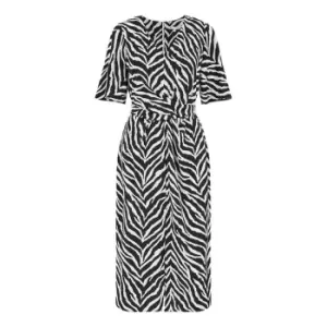 Image of Yumi Black Zebra Print Satin Wrap Dress - Black