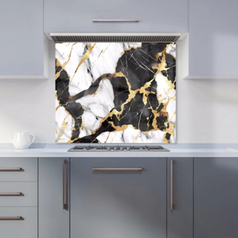 Image of Warren Reed Designer Gold And Black Marble Effect Kitchen Splashback