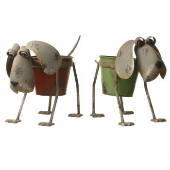 Image of Metal Dog Plant Pot Red/Green By Heaven Sends