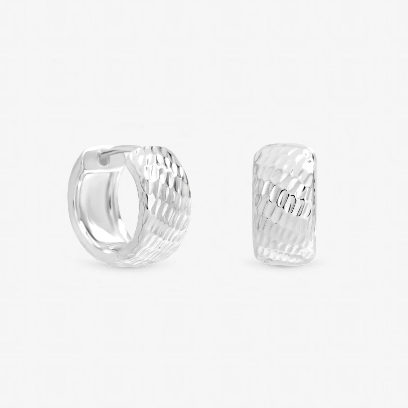 Image of Inicio Sterling Silver Plated Textured Chubby Hoops Hoop Earrings One Size Silver 40027111000