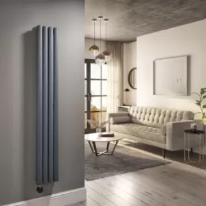 Image of Anthracite Electric Vertical Designer Radiator 1.2kW with WiFi Thermostat - Double Panel H1600xW236mm - IPX4 Bathroom Sa
