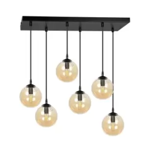 Image of Cosmo Black Globe Cluster Pendant Ceiling Light with Amber Glass Shades, 6x E14