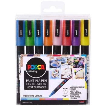 Image of Posca Paint Marker Pen Set Sparkling Fine Tip Pack of 8