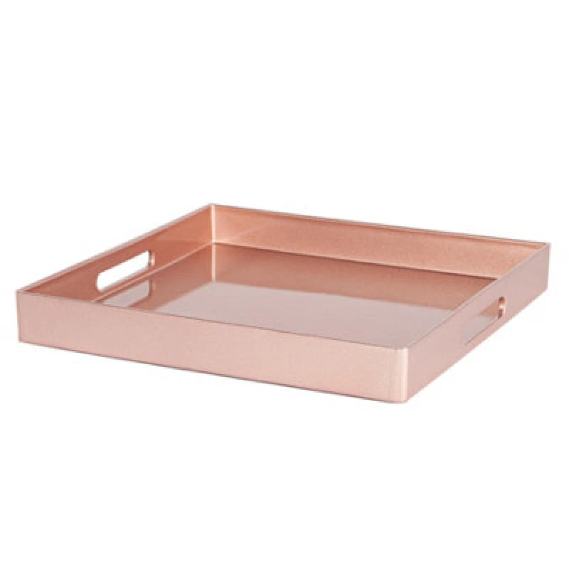 Image of Argon Tableware Serving Tray - 33Cm - Rose Gold Square Tray Metallic Decorative Breakfast Tray Melamine Food Tray