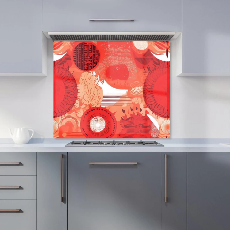 Image of Warren Reed - Designer Abstract Red Sun pattern Kitchen Splashback Size: 900mm x 650mm Red Unisex 900mm x 650mm