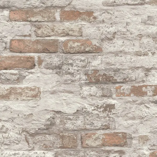 Image of Grandeco Whitewashed Battersea Red Brick Industrial Textured Wallpaper Red